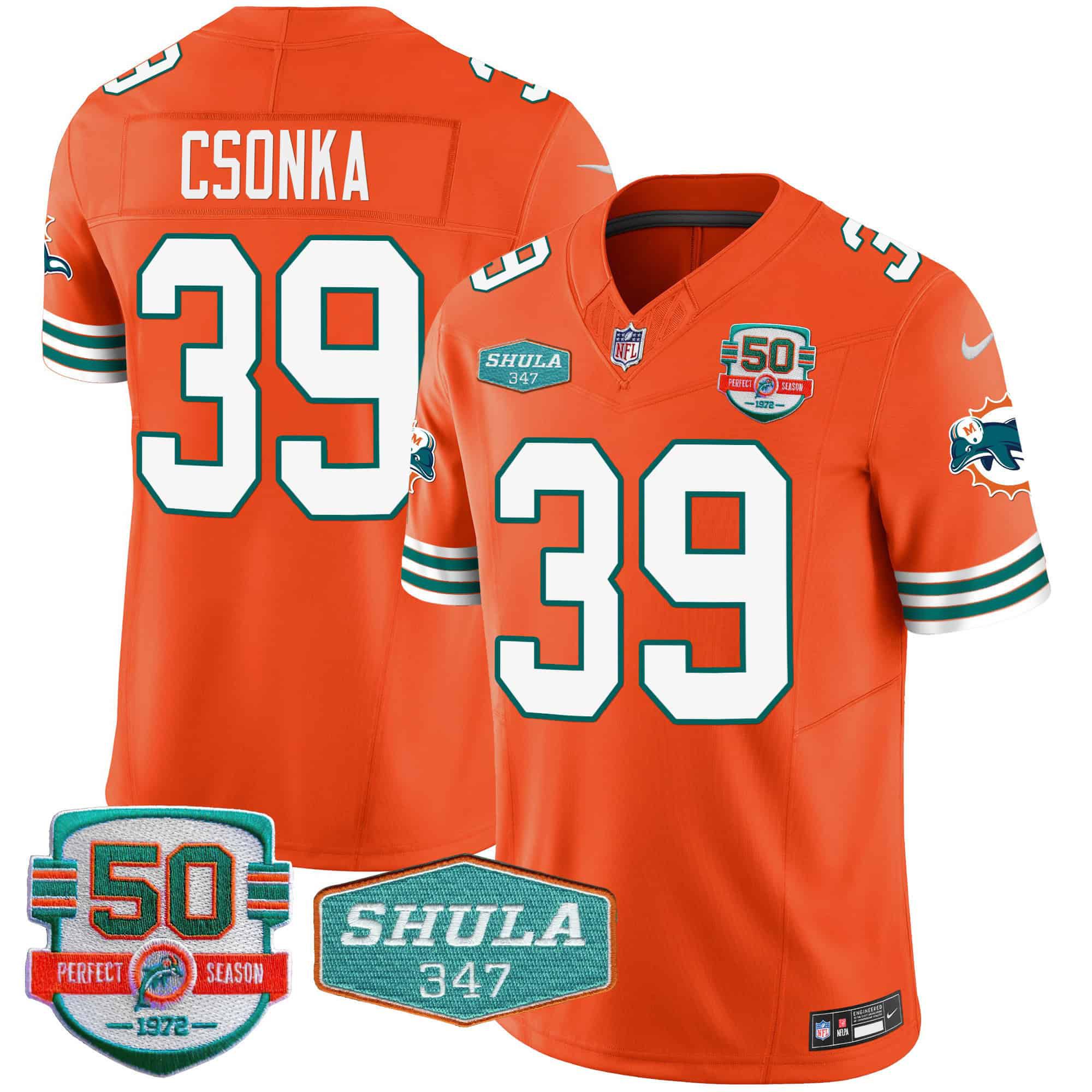 Men Miami Dolphins #39 Csonka Orange 2024 Nike Throwback Shula 347 Patch Vapor NFL Jersey->indianapolis colts->NFL Jersey